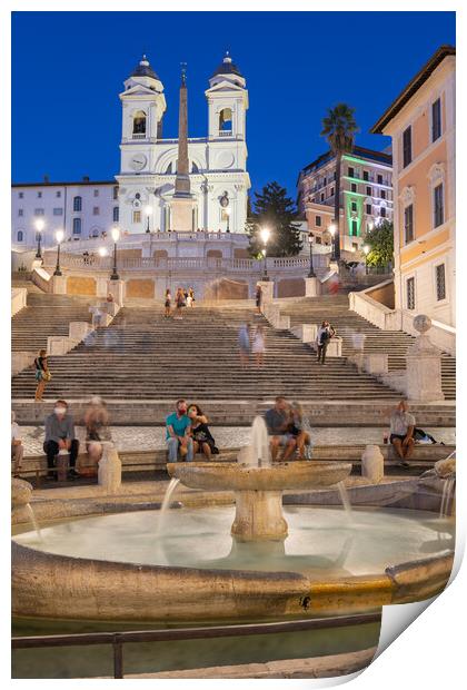 Spanish Steps and Fountain in Rome by Night Print by Artur Bogacki