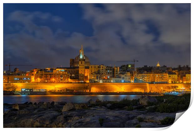 Night Skyline of Valletta in Malta Print by Artur Bogacki