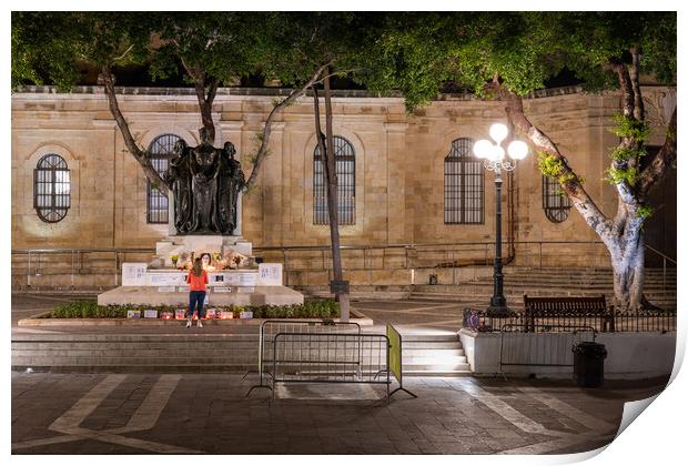 Great Siege Monument In Valletta At Night Print by Artur Bogacki