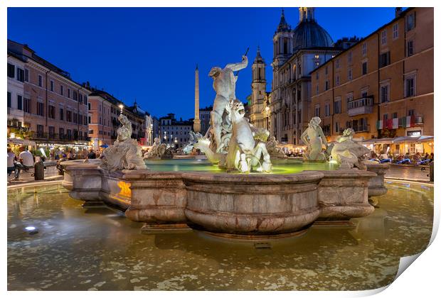 Fountain of Neptune at Night in Rome Print by Artur Bogacki