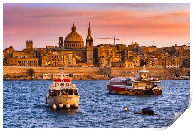 City Skyline of Valletta at Sunset in Malta Print by Artur Bogacki