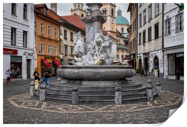 The Robba Fountain In Ljubljana Print by Artur Bogacki