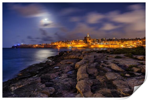 Valletta By Night From Manoel Island In Malta Print by Artur Bogacki