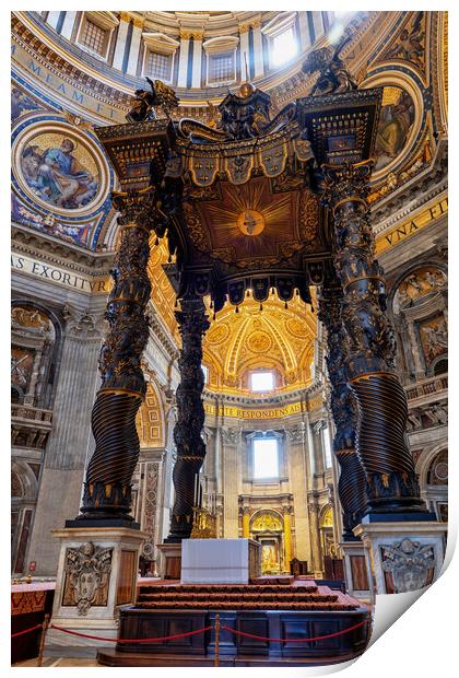 Papal Altar And Baldacchino In St Peter Basilica Print by Artur Bogacki