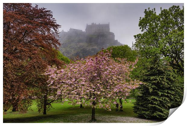 Princes Street Gardens And Edinburgh Castle In Fog Print by Artur Bogacki