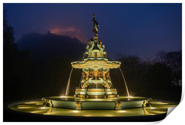 Ross Fountain By Night In Edinburgh Print by Artur Bogacki