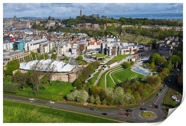 Edinburgh Cityscape With Parliament And Dynamic Earth Print by Artur Bogacki