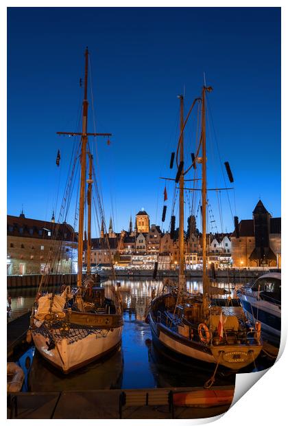 Gdansk Old Town From Marina At Night Print by Artur Bogacki