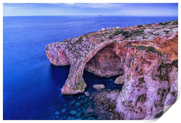 Blue Grotto Sea Cavern At Dawn In Malta Print by Artur Bogacki