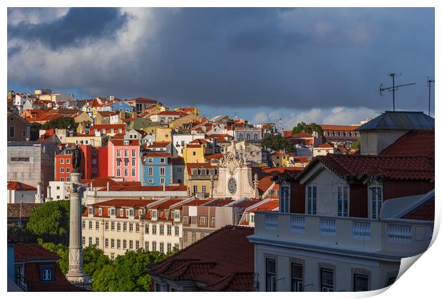 Lisbon Skyline Around Rossio Square Print by Artur Bogacki