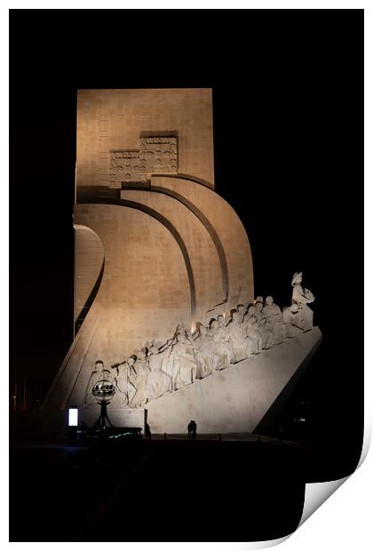 Monument to the Discoveries at Night in Lisbon Print by Artur Bogacki