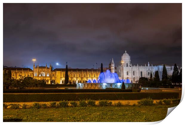 Jeronimos Monastery At Night In Lisbon Print by Artur Bogacki