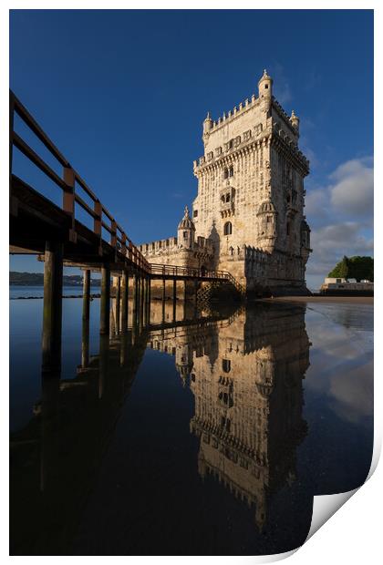 Belem Tower With Mirror Reflection In Water Print by Artur Bogacki