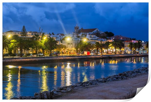 Lagos Town at Night in Algarve, Portugal Print by Artur Bogacki