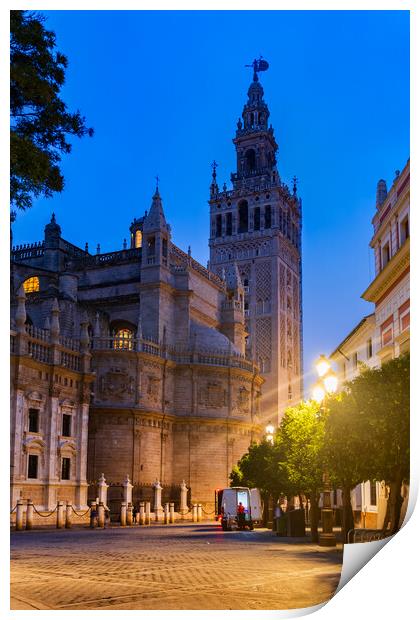 Seville Cathedral And Giralda Tower At Night Print by Artur Bogacki