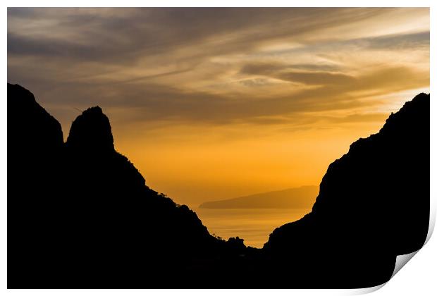 Tenerife Island Coastline Silhouette At Sunset Print by Artur Bogacki