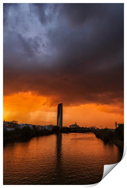 Storm Clouds Above Guadalquivir River In Seville Print by Artur Bogacki