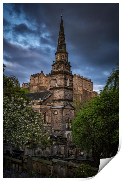 Church And Castle In Edinburgh Print by Artur Bogacki