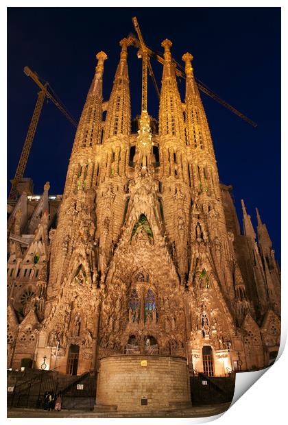 Sagrada Familia In Barcelona At Night Print by Artur Bogacki