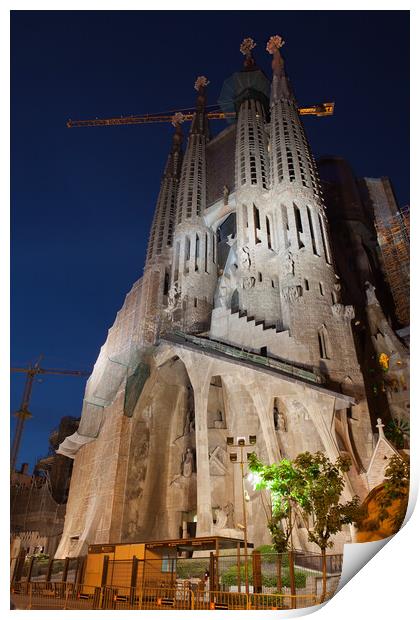 Passion Facade of the Sagrada Familia at Night Print by Artur Bogacki