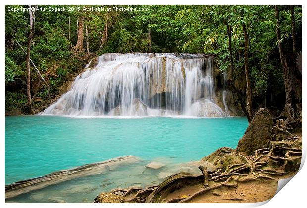 Waterfall in Erawan National Park in Thailand Print by Artur Bogacki