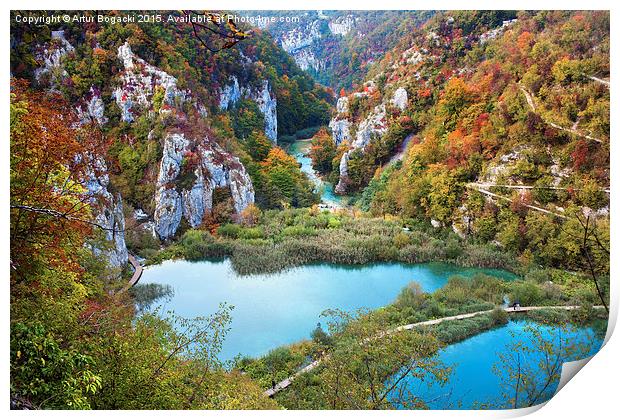 Valley Autumn Landscape with Lakes Print by Artur Bogacki