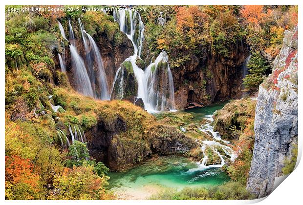 Waterfall in Autumn Scenery Print by Artur Bogacki