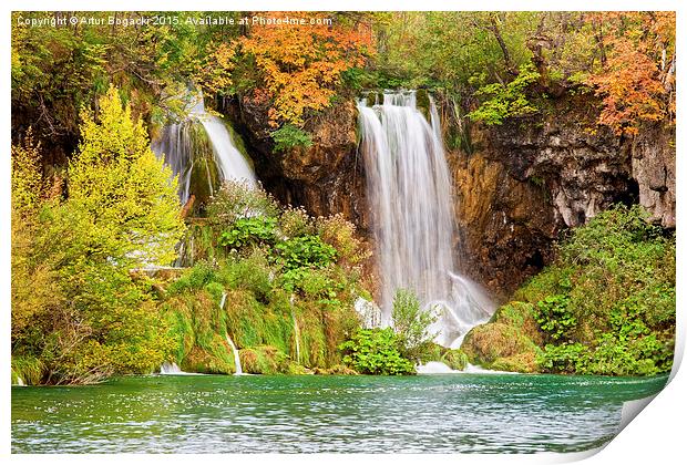 Waterfalls in Autumn Scenery Print by Artur Bogacki