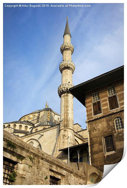 Blue Mosque Minaret in Istanbul Print by Artur Bogacki