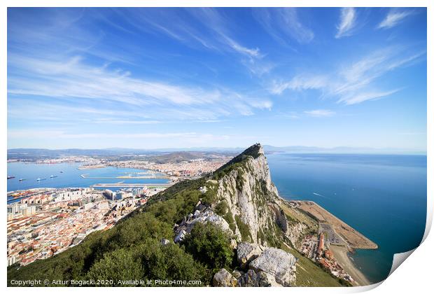 Gibraltar Rock Bay and Town Print by Artur Bogacki