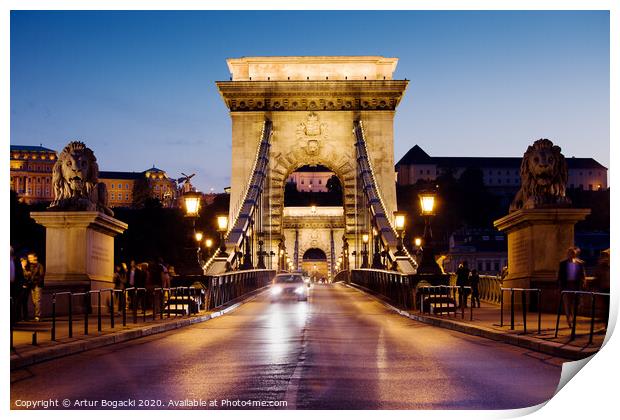 Chain Bridge in Budapest at Night Print by Artur Bogacki