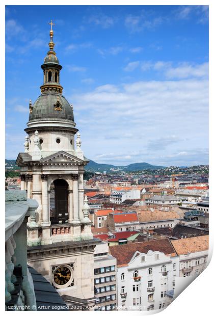 St Stephen's Basilica Bell Tower in Budapest Print by Artur Bogacki