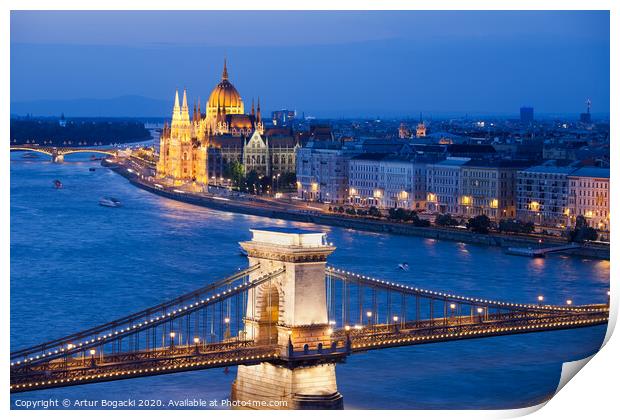 Budapest Cityscape at Night Print by Artur Bogacki