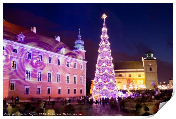 Christmas Tree in Warsaw Old Town Print by Artur Bogacki