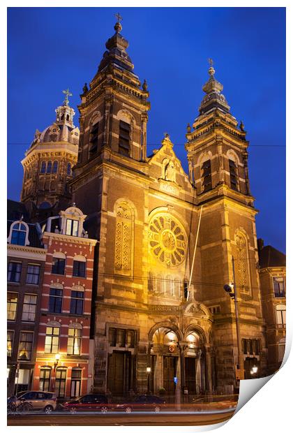 Saint Nicholas Church at Night in Amsterdam Print by Artur Bogacki