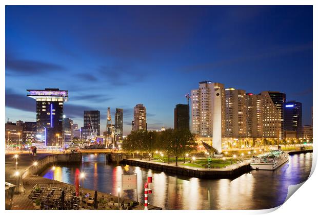 City of Rotterdam at Night Print by Artur Bogacki
