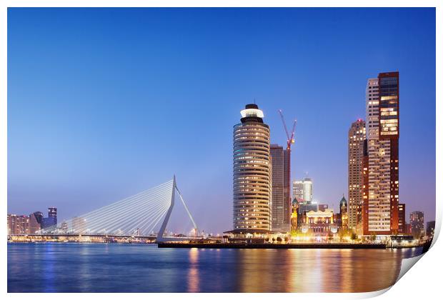 City of Rotterdam Skyline in the Evening Print by Artur Bogacki