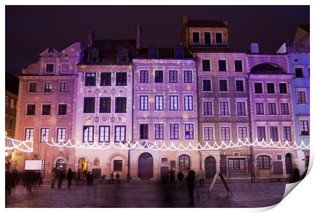 Warsaw Old Town Houses At Night Print by Artur Bogacki