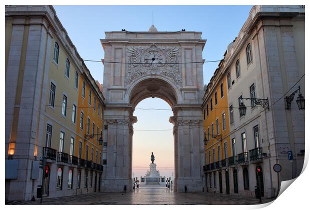 Rua Augusta Arch at Dawn in Lisbon Print by Artur Bogacki