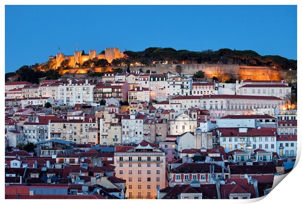 City of Lisbon at Dusk in Portugal Print by Artur Bogacki