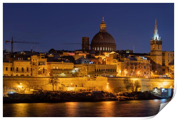 City Skyline of Valletta in Malta at Night Print by Artur Bogacki