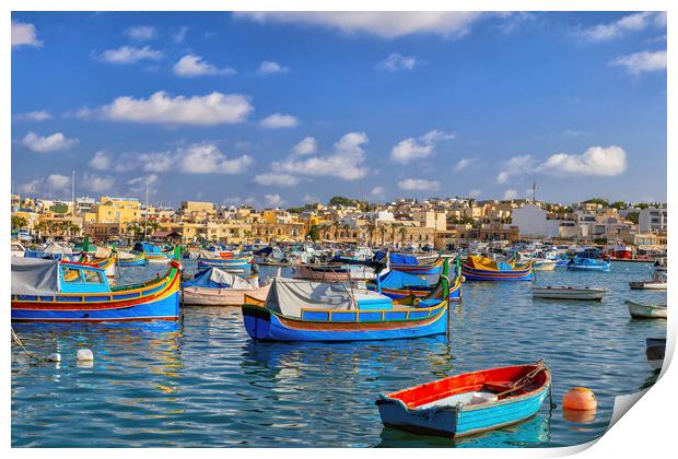 Luzzu Boats in Marsaxlokk Fishing Village, Malta Print by Artur Bogacki