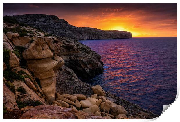 Malta Sea Coast At Sunrise Print by Artur Bogacki