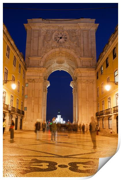 Rua Augusta Arch at Night in Lisbon Print by Artur Bogacki