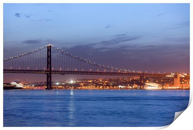 25th of April Bridge at Night in Lisbon Print by Artur Bogacki