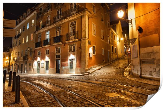 Lisbon Streets at Night in Portugal Print by Artur Bogacki