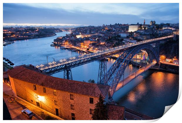 Porto Cityscape in Portugal at Twilight Print by Artur Bogacki