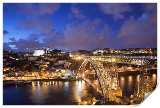City of Porto in Portugal by Night Print by Artur Bogacki