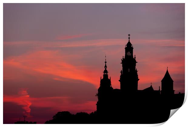 Wawel Castle and Cathedral Silhouette in Krakow Print by Artur Bogacki