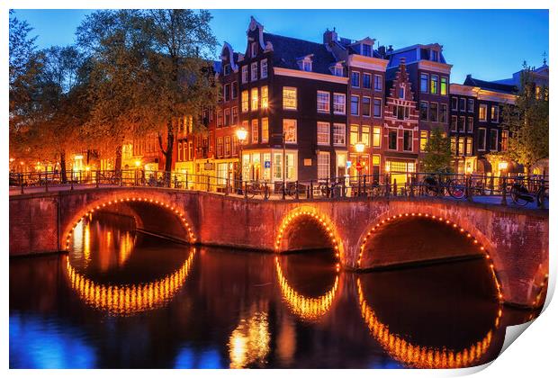 City of Amsterdam by Night Print by Artur Bogacki